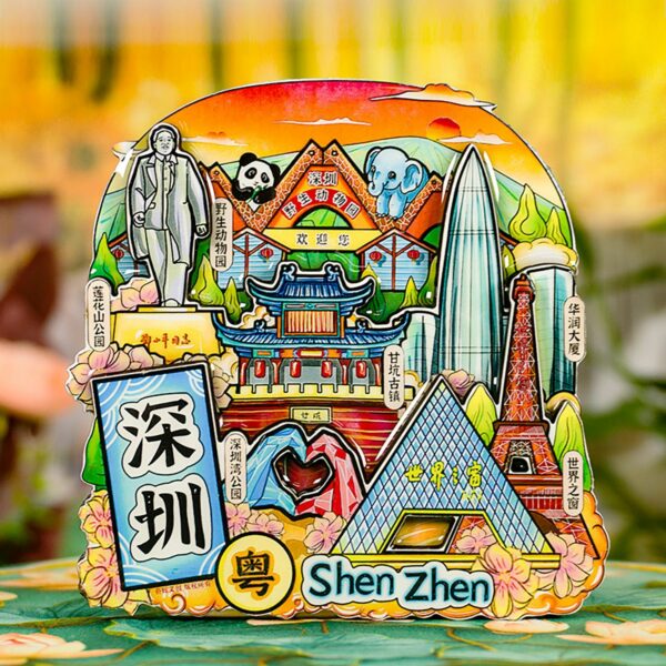 Guochao City 3D Wooden Epoxy Refrigerator Sticker